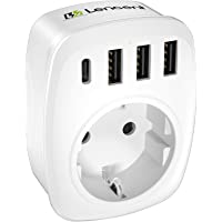 LENCENT Ladron Enchufes- Cargador USB de Pared con 1 Toma de CA (Schuko Europeo de 2 Pines) + 1 Puerto Tipo C + 3…